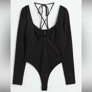 Tie Black Women's Longsleeve Bodysuit
